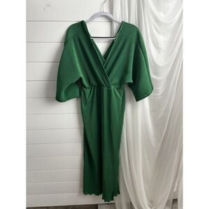 Anthropologie Green Pleated Midi Dress‎ XXS | Kimono Sleeve 0456